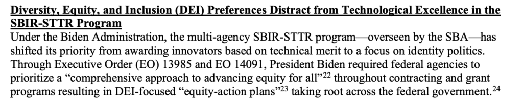 Except from 1.21.2025 SBC Chair Ernst Letter to President Trump on SBA Programs